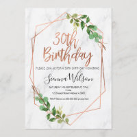 Invitación de cumpleaños 30 a Rosa de oro y mármol