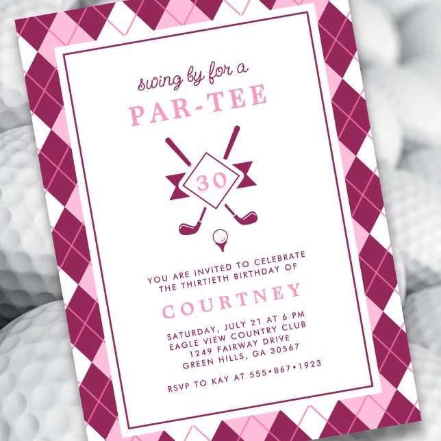 Invitación de cumpleaños 30 argyle rosa para mujer (Subido por el creador)