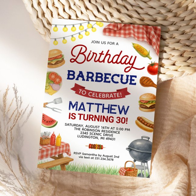 Invitación de cumpleaños 30 BBQ Backyard (Backyard BBQ 30th Birthday Invitation
)