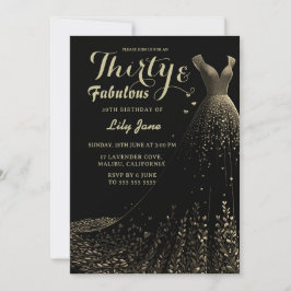 Invitación de cumpleaños 30 Black Gold Gown