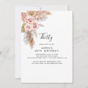 Invitación de cumpleaños 30 Boho Pampas Grass