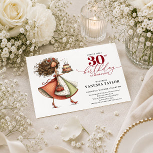 Invitación de cumpleaños 30 burgundy Chic Whimsica