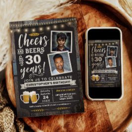 Invitación de cumpleaños 30 Cheers and Beers con f