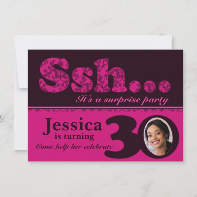 Invitación de cumpleaños 30 color rosa rosa, sorpr (Anverso)