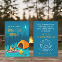 Invitación de cumpleaños 30 con campamento turísti