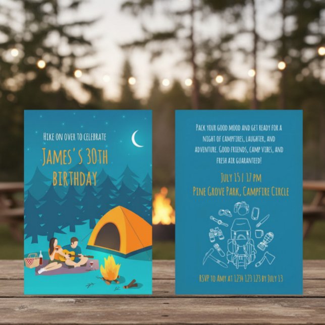 Invitación de cumpleaños 30 con campamento turísti (Subido por el creador)