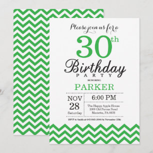 Invitación de cumpleaños 30 con Chevron verde