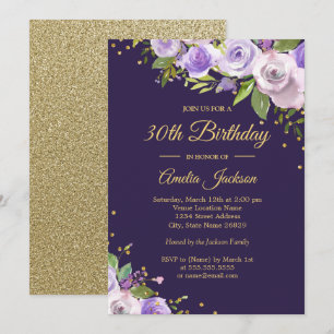 Invitación de cumpleaños 30 con destellos dorados