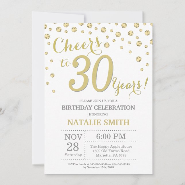 Invitación de cumpleaños 30 con diamante de purpur (Anverso)
