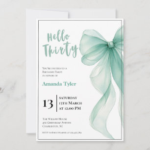 Invitación de cumpleaños 30 con lazo azul hielo