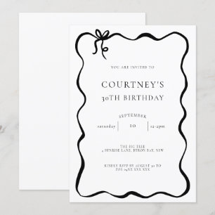 Invitación de cumpleaños 30 con lazo de cinta capr