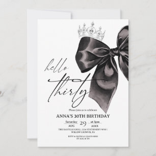 Invitación de cumpleaños 30 con lazo negro Thirty 