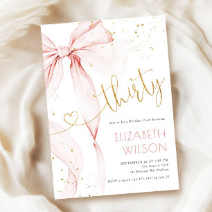 Invitación de cumpleaños 30 con lazo rosa