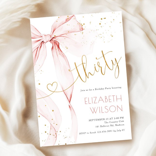 Invitación de cumpleaños 30 con lazo rosa (Subido por el creador)