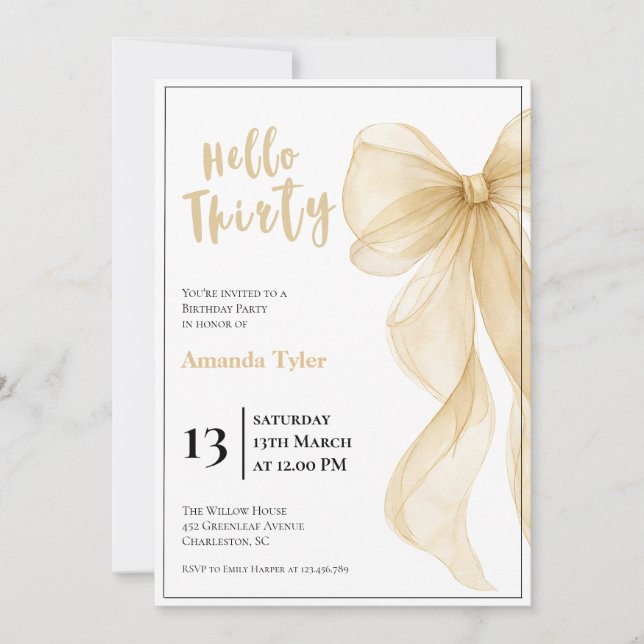 Invitación de cumpleaños 30 con tazón de champán (Anverso)
