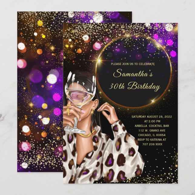 Invitación de cumpleaños 30 de Black Gold (Anverso / Reverso)