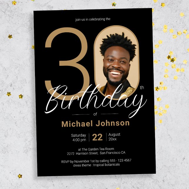 Invitación de cumpleaños 30 de Black Gold (Mockup View)