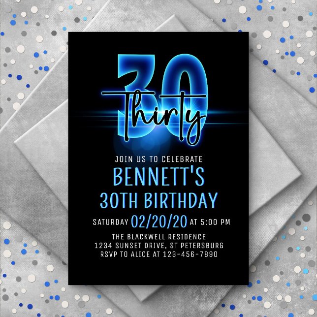 Invitación de cumpleaños 30 de Blue Neon (Subido por el creador)