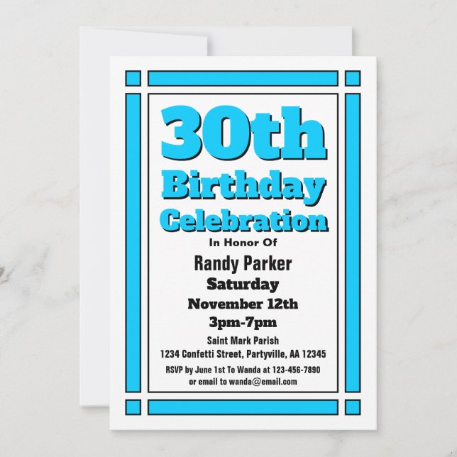 Invitación de cumpleaños 30 de Bright Blue (Anverso)