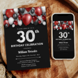 Invitación de cumpleaños 30 de color blanco y negr