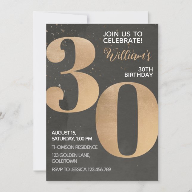 Invitación de cumpleaños 30 de Gold Black (Anverso)