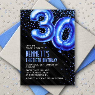 Invitación de cumpleaños 30 de Mens Blue