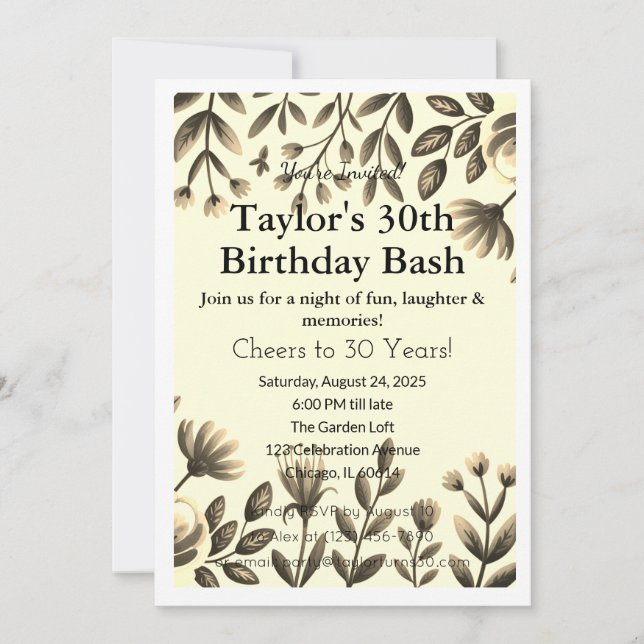 Invitación de cumpleaños 30 de moda Black & Gold (Anverso)
