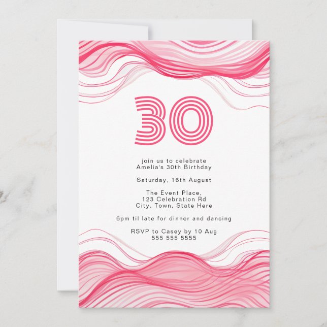 Invitación de cumpleaños 30 del moderno Hot Pink (Anverso)