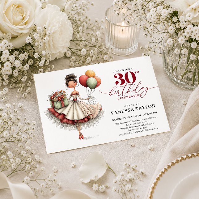 Invitación de cumpleaños 30 divertida humor mujer  (Funny Humor Woman 30th Birthday Deep Red Party Invite

)