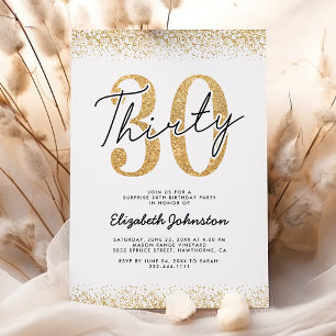 Invitación de cumpleaños 30 elegante con brillo do