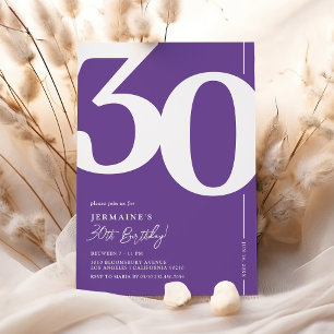 Invitación de cumpleaños 30 elegante de color púrp