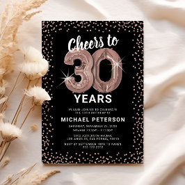 Invitación de cumpleaños 30 en globo de oro rosa