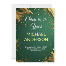 Invitación de cumpleaños 30 esmeralda verde dorado