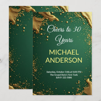 Invitación de cumpleaños 30 esmeralda verde dorado