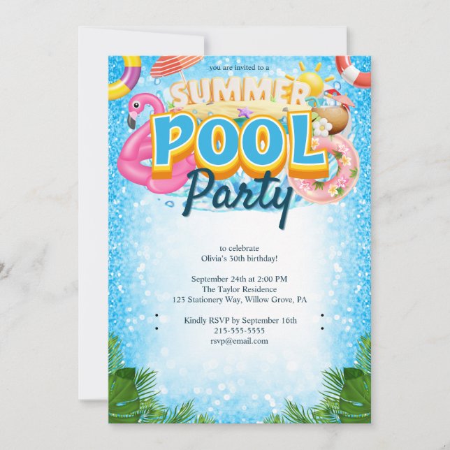 Invitación de cumpleaños 30 Fiestas de la piscina  (Anverso)