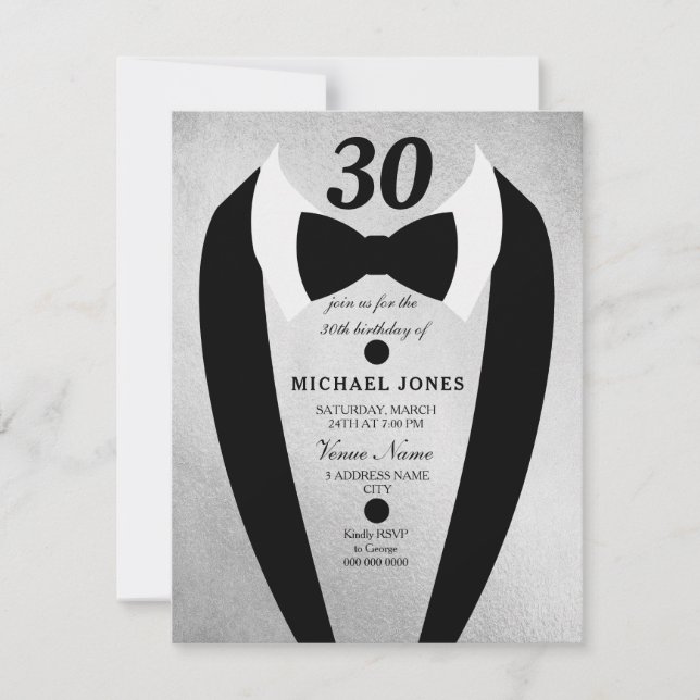 Invitación de cumpleaños 30 hombres de corbata de  (Anverso)