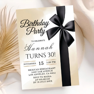 Invitación de cumpleaños 30 lujosa negro y blanco 