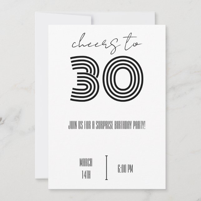 Invitación de cumpleaños 30 minimalista (Anverso)