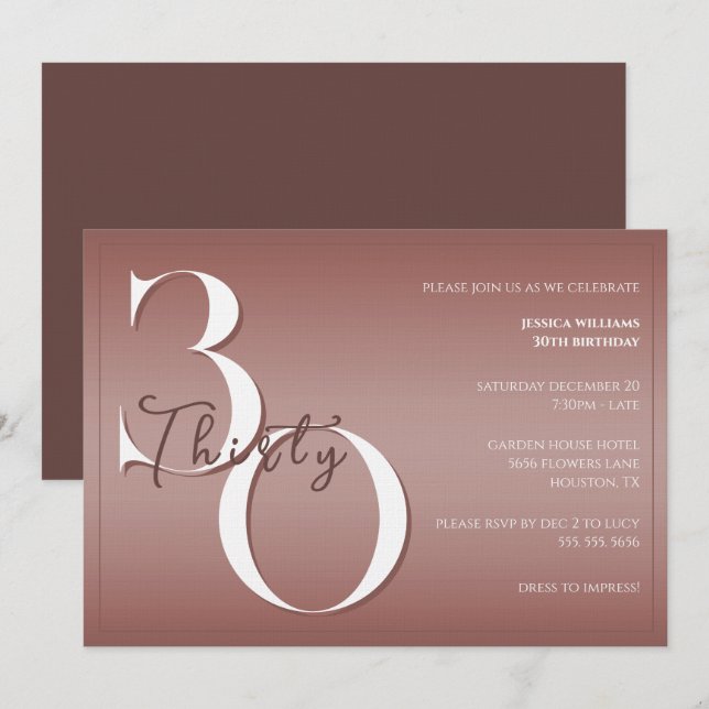 Invitación de cumpleaños 30 moderna y brillante de (Anverso / Reverso)