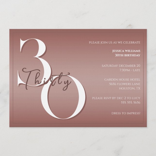 Invitación de cumpleaños 30 moderna y brillante de (Anverso)