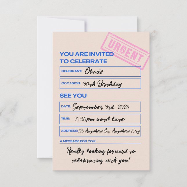 Invitación de cumpleaños 30 moderna y trendy (Anverso)