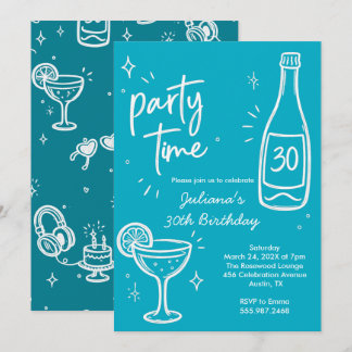 Invitación de cumpleaños 30 moderno de botella y c