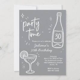 Invitación de cumpleaños 30 moderno de botella y c