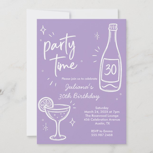 Invitación de cumpleaños 30 moderno de botella y c (Anverso)