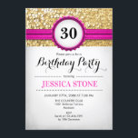 Invitación de cumpleaños 30 - Oro blanco rosado ca<br><div class="desc">30.ª Invitación de cumpleaños Diseño elegante con oro blanco,  falso purpurina y un toque de rosa caliente. Perfecto para una fiesta de 30 años de mujeres. También se puede personalizar para cualquier año!</div>