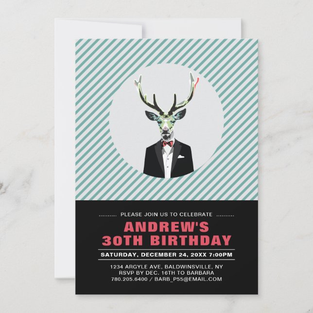 Invitación de cumpleaños 30 para adulto con ciervo (Anverso)