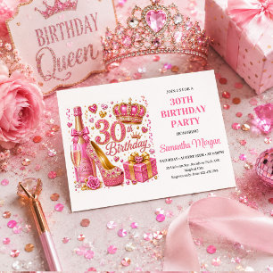 Invitación de cumpleaños 30 Pink Glitter Rose Gold