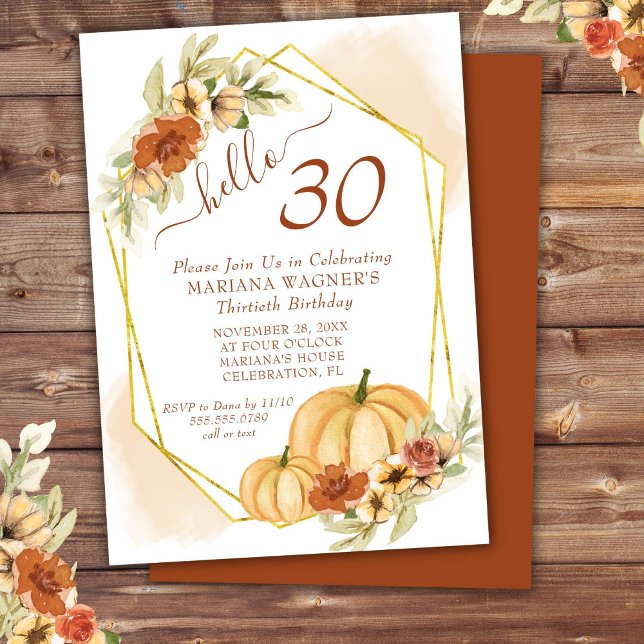 Invitación de cumpleaños 30 Rustic Watercolor Fall (Subido por el creador)