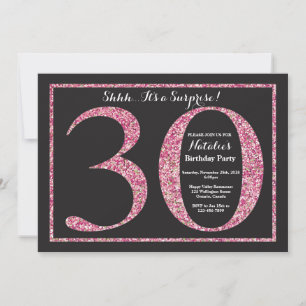Invitación de cumpleaños 30 sorpresa con brillo ro