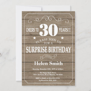Invitación de cumpleaños 30 sorpresa rústica
